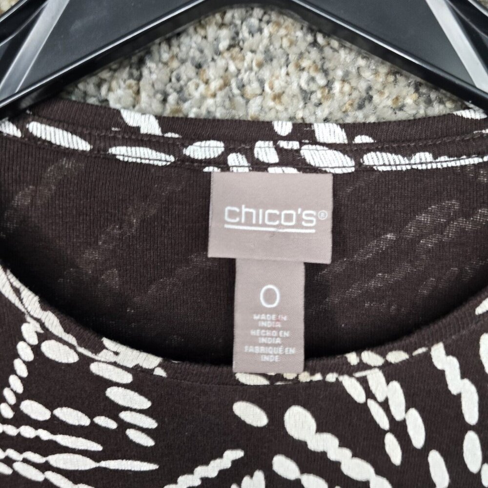 Chicos Top Womens 0 US Small‎ Brown Printed Scoop Neck Long Sleeve Casual Ladies - Picture 6 of 7
